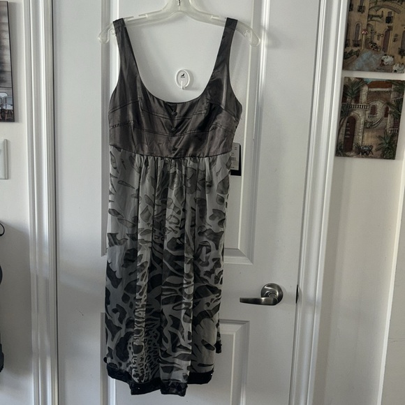 Nicole Miller cocktail dress womens 8 gray abstract satin trim side zip lined - Picture 1 of 11